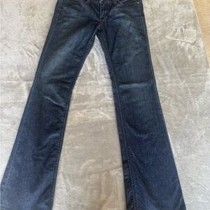 Tory Burch Habitual Jeans Women Dk Wash Blue Bootcut Mid Rise TB Logo Back pkts